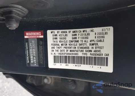 2017 Honda Accord Sport из США, поврежденный, VIN 1HGCR2F56HA264865